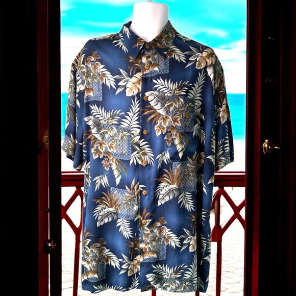 Island Shores Hawaiian Shirt For Men XLT Blue With Palm Trees & Flowers - Picture 1 of 14